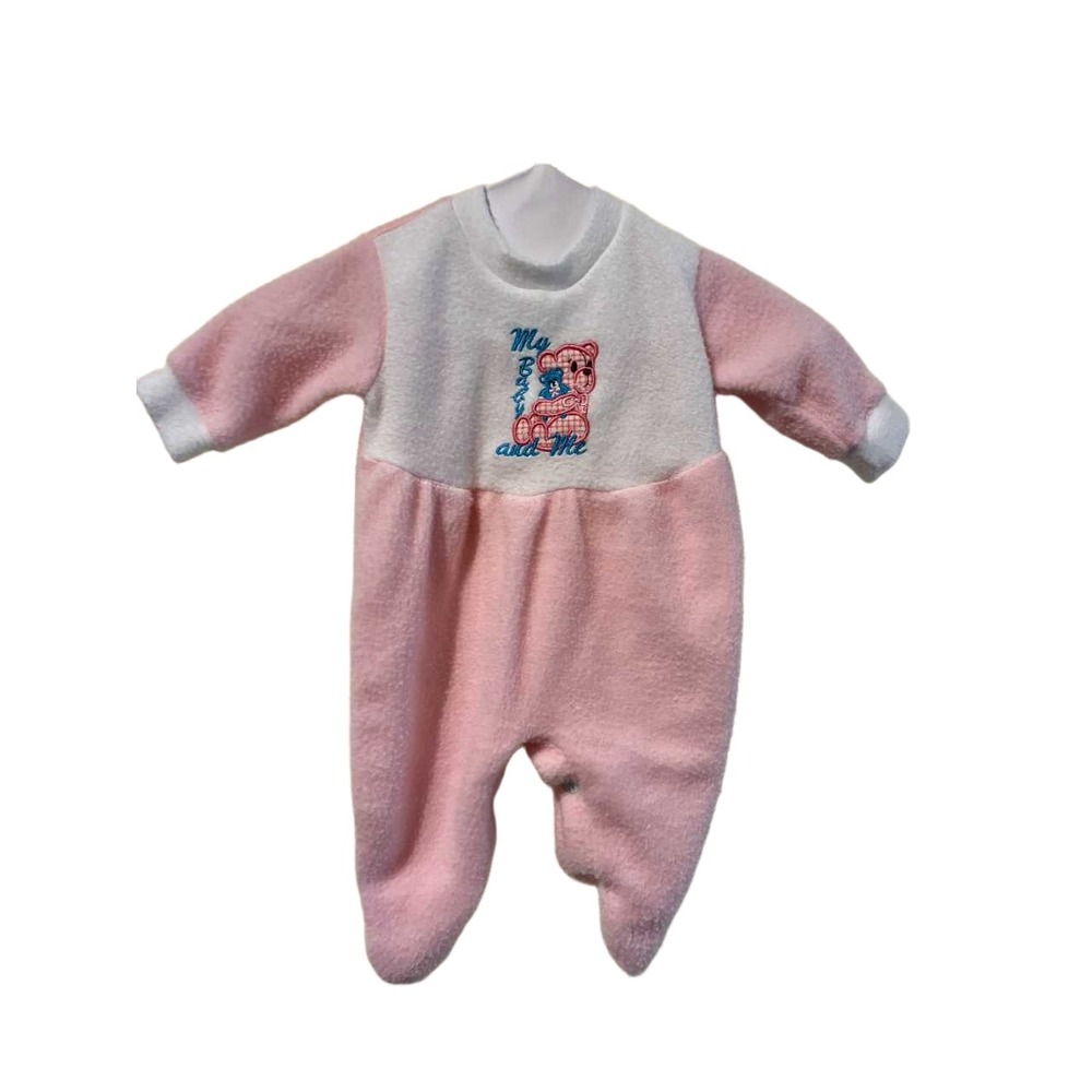 Baby Kisses Vintage Pink White Fleece Footed Sleeper Teddy Bear Embroidery 12M
